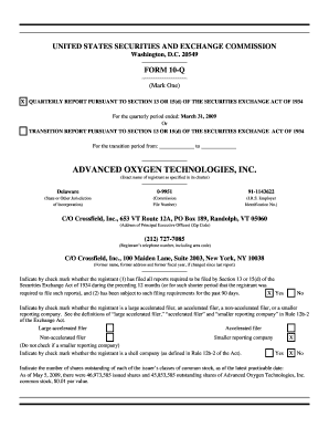 ADVANCED OXYGEN TECHNOLOGIES, INC Securities and Sec  Form