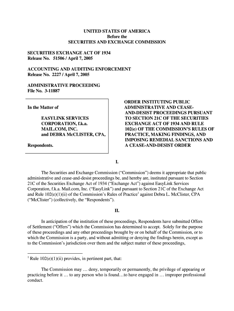 Administrative Proceeding ORDER INSTITUTING PUBLIC ADMINISTRATIVE and CEASE and DESIST PROCEEDINGS PURSUANT to SECTION 21C of TH  Form