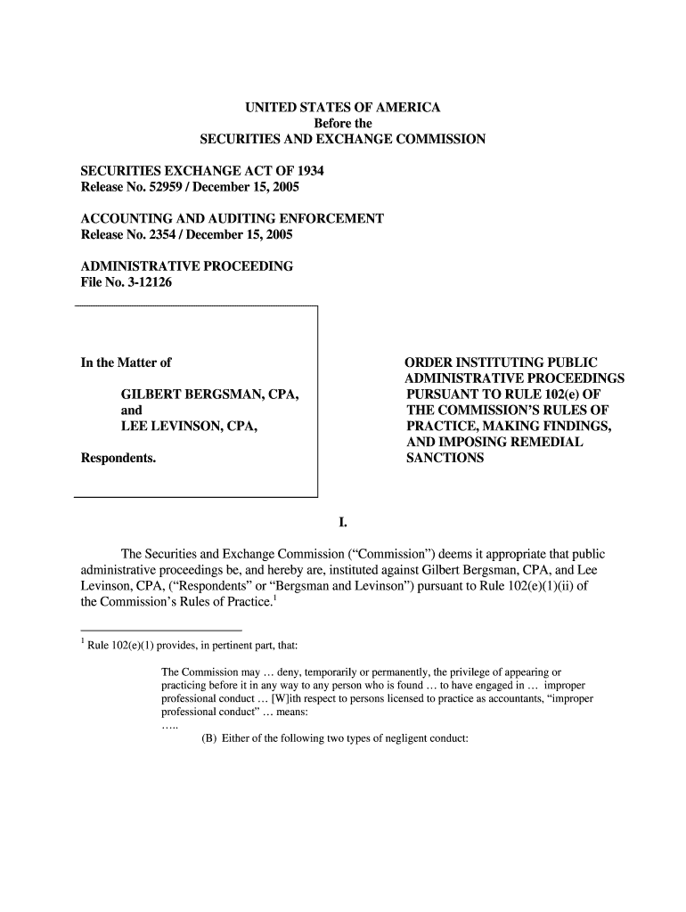 Administrative Proceeding ORDER INSTITUTING PUBLIC ADMINISTRATIVE PROCEEDINGS PURSUANT to RULE 102e of the COMMISSIONS RULES of   Form