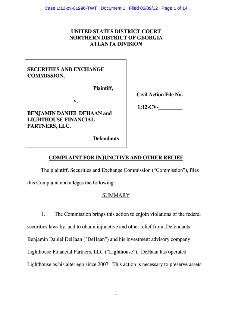 Case 112 Cv 01996 TWT Document 1 Filed 060912 Page 1 of 14  Form