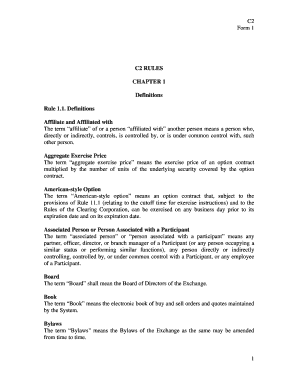 C2 Options Exchange Rules for Form 1 Application Sec