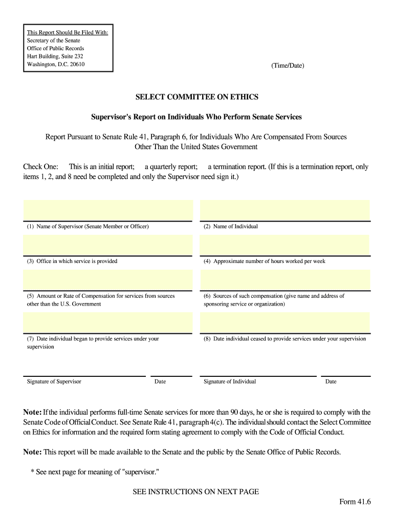 SELECT COMMITTEE on ETHICS Supervisor&#039;s Report on  Form