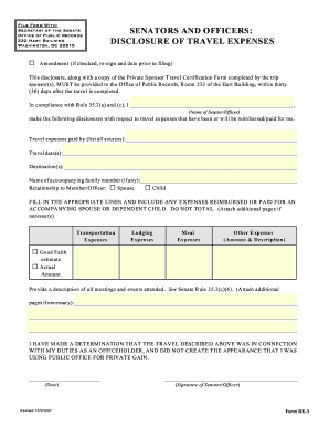 SENATORS and OFFICERS DISCLOSURE of TRAVEL EXPENSES Form