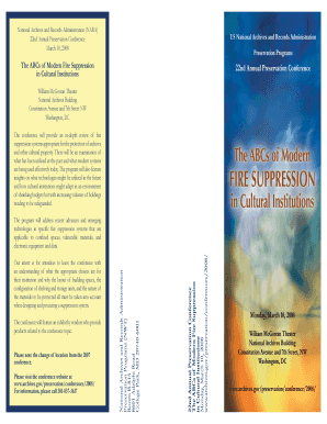 The ABCs of Modern Fire Suppression in Cultural Institutions 22nd Annual NARA Preservation Conference March 10 Archives  Form