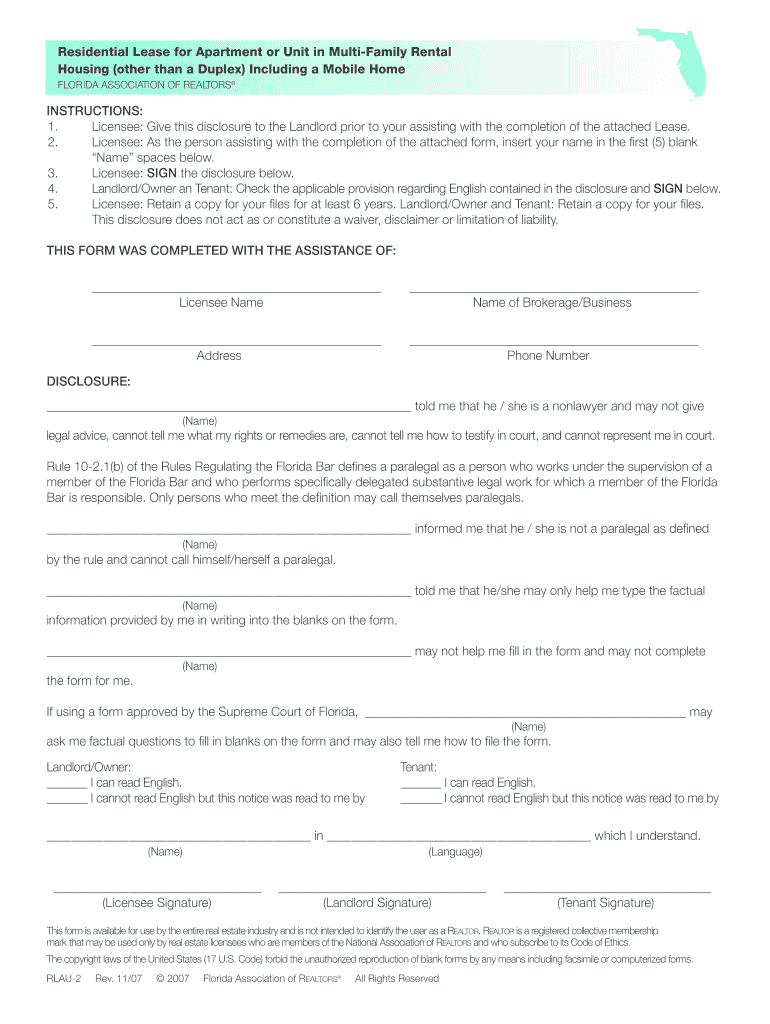 Apartment Lease Florida Form