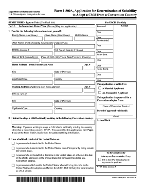 Form I 800A, Application for Determination of Suitability to Adopt a Photos State