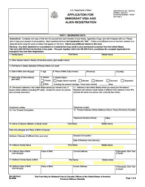 Application for Immigrant Visa and Alien Registration in Australia Form