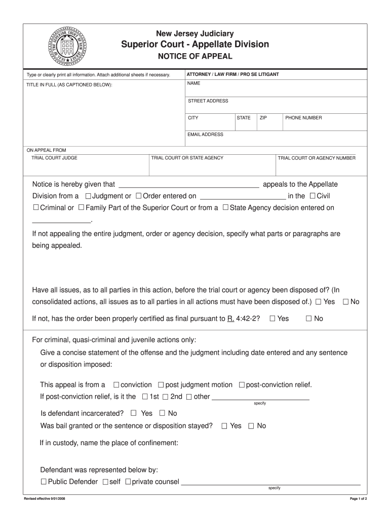Nj Notice of Appeal  Form