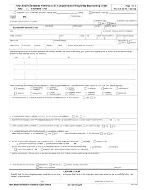 TRO Print Only Version New Jersey Courts Judiciary State Nj  Form