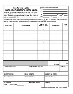 Nj Jersey Courts Authorization for Records Disposal Form