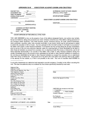 Somerset County Execution Against Goods and Chattels Form