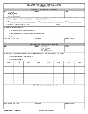 REQUEST for RATION CONTROL CHECK  Form