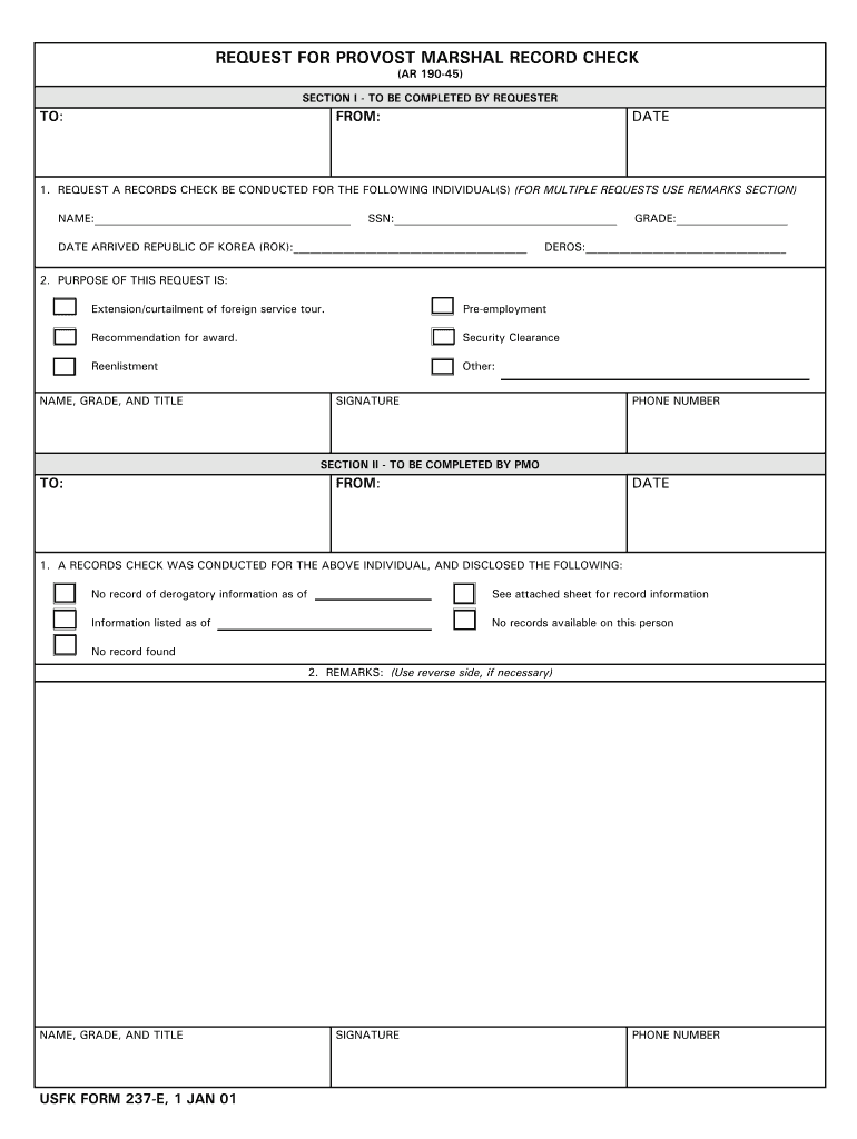 Usfk Form 237 E