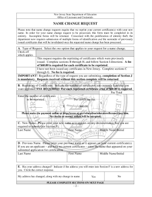 Name Change Request Form State of New Jersey State Nj