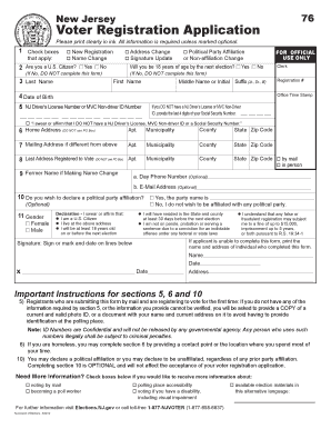 Voter Registration Application State of New Jersey State Nj  Form