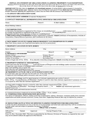 Local Property Form I S Initial Statement State of New Jersey State Nj