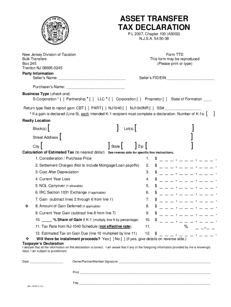 Asset Nj Transfer  Form