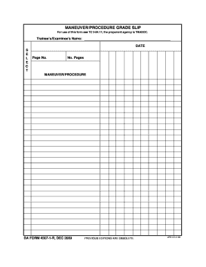 MANEUVERPROCEDURE GRADE SLIP DA FORM 4507 1 R, DEC Armypubs Army