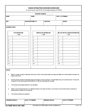 RANGE ESTIMATION EXERCISE SCORECARD DA FORM 7642 R, NOV Armypubs Army