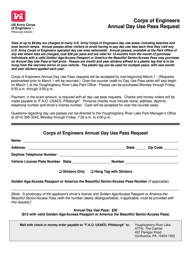 Corps of Engineers Boat Launch Pass  Form