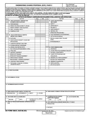 D D Form 1 6 9 2 2, Engineering Change Proposal, Page 3, August Form Approved, Office of Management and Budget Number 0 7 0 4 0 