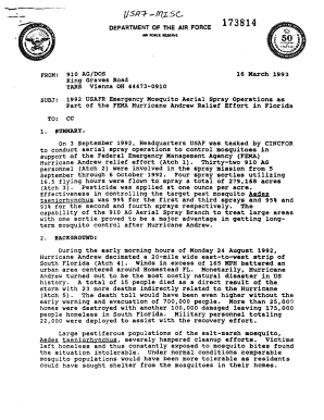 USAFR ENERGENCY MOSQUITO AERIAL SPRAY OPERATIONS as PART of the FEMA HURRICANE ANDREW RELIEF EFFORT in FLORIDA DEPT of AIR FORCE  Form