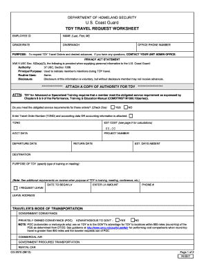 Coast Guard Tdy Worksheet  Form