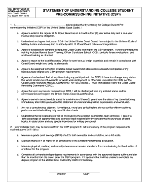 CG3300W PDF Statement of Understanding College Student Pre Commissioning Initiative CSPI Uscg  Form