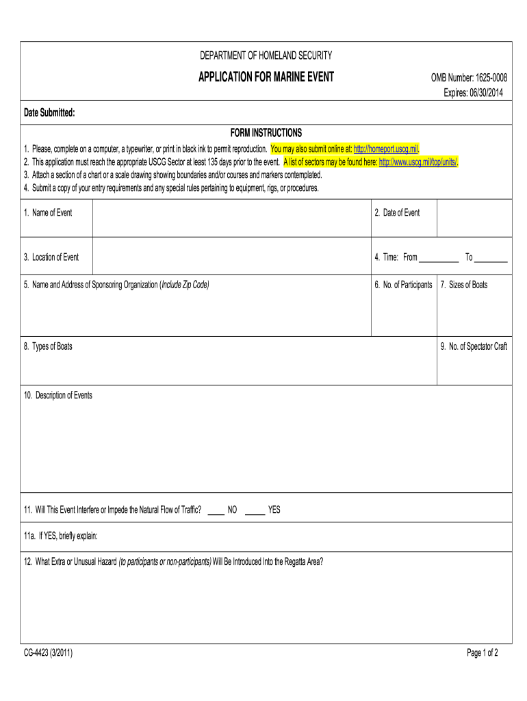  Marine Event  Form 2011