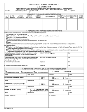 CG5598 PDF Report of AbandonmentDestruction Personal Property Uscg  Form