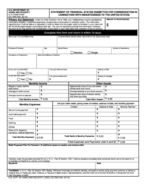 CG 7543 STATEMENT of FINANCIAL STATUS SUBMITTED for CONSIDERATION in CONNECTION with INDEBTEDNESS to the UNITED STATES Uscg  Form