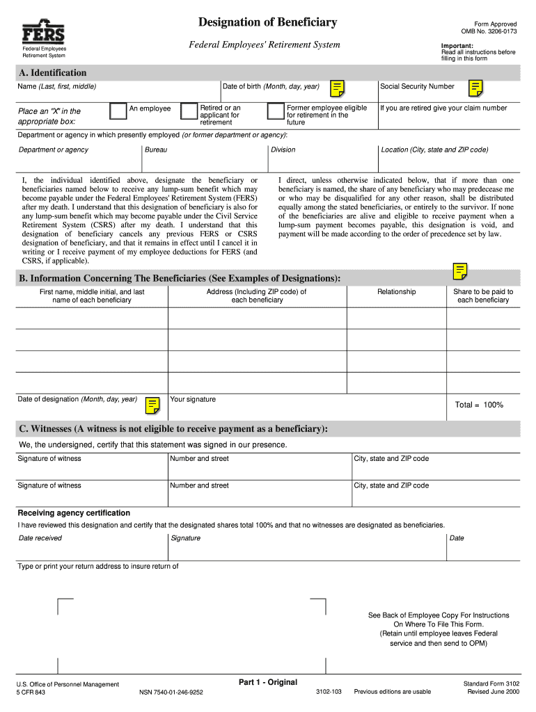 Print Form Designation of Beneficiary Save Form Federal Employees Retirement System Form Approved OMB No Campbell Army