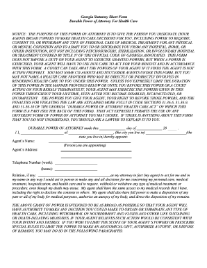  Georgia Statutory Short Form Durable Power of Attorney for Health Care 2004