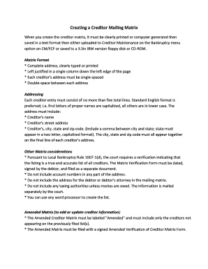 Creditor Mailing Matrix  Form