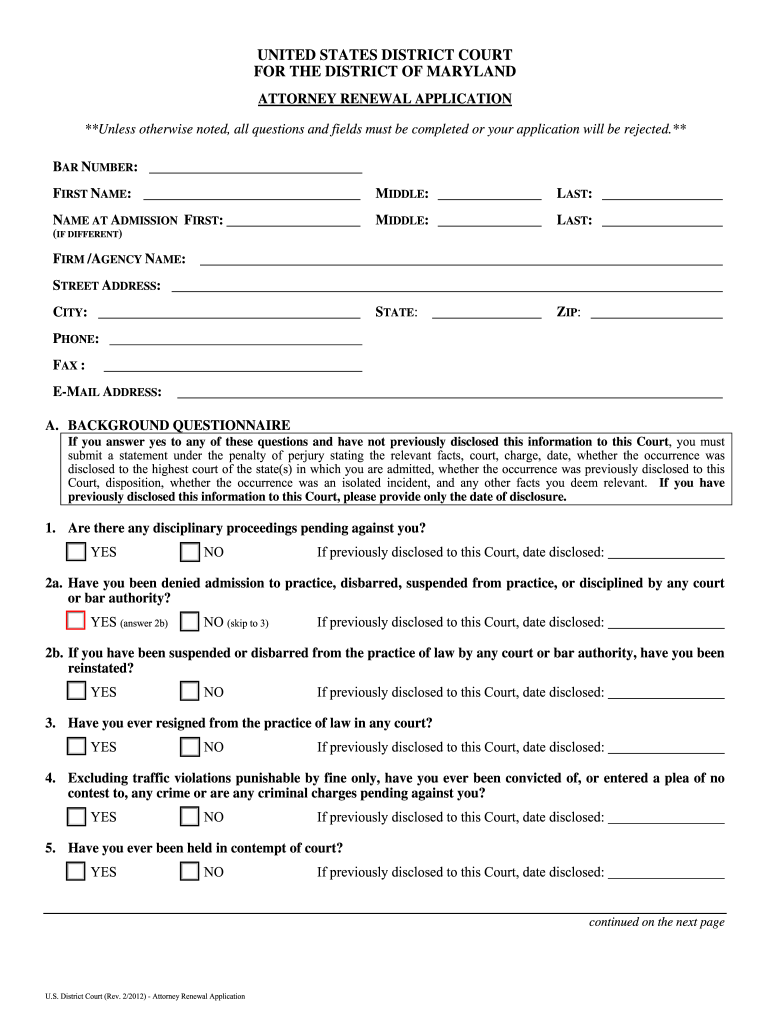 Get and Sign Usdc Maryland Renew Admissions Form 2012-2022