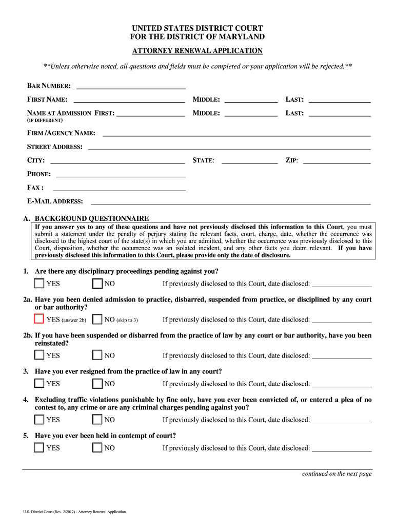  Usdc Maryland Renew Admissions Form 2012-2024