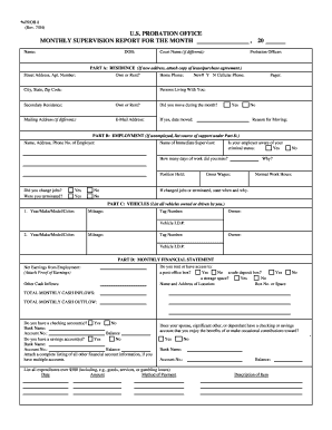 Federal Monthly Supervision Report  Form