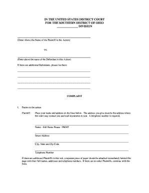 Ohio Pro Se Complaint Form