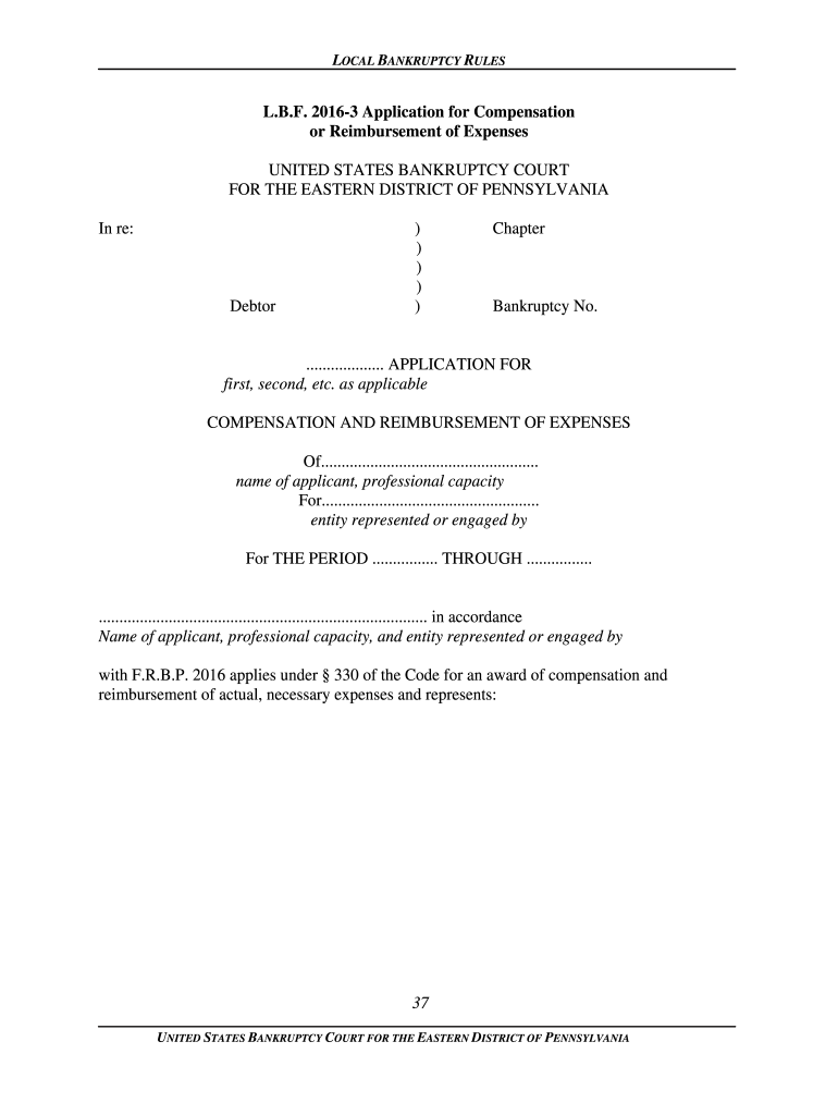 Local Bankruptcy Form 3, Application for Compensation or    Paed Uscourts