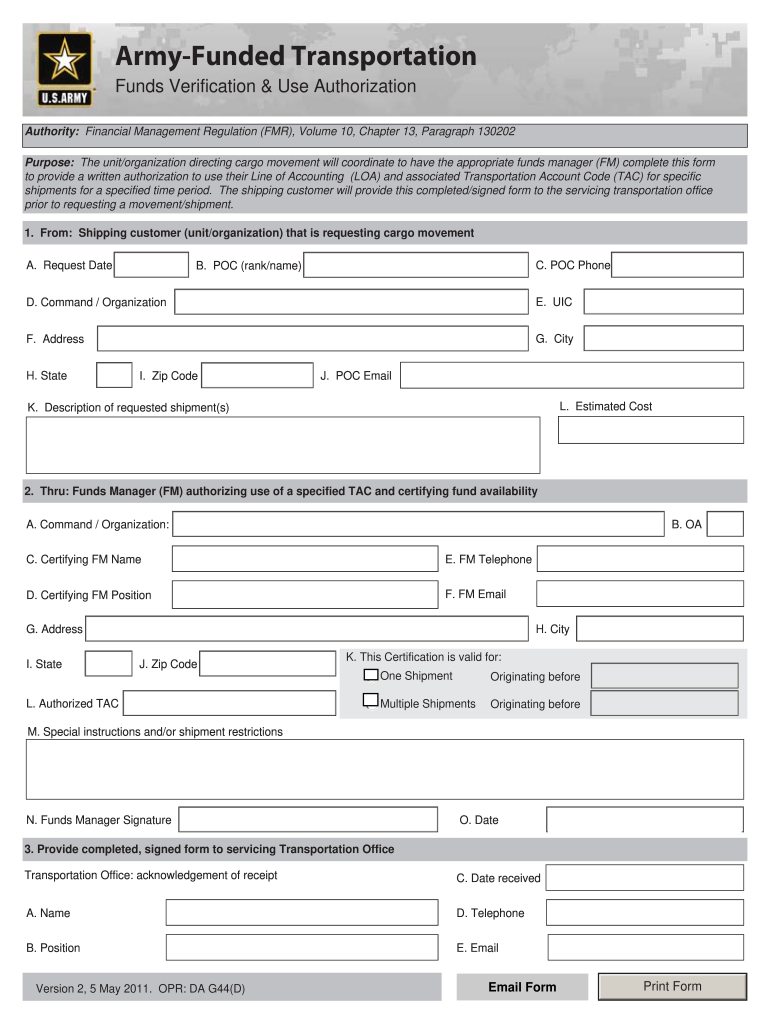 Get and Sign Army Funded Transportation Form
