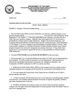 Department of the Army JRTC and Fort Polk Jrtc Polk Army Form