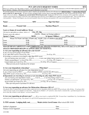 Pcs Advance Request Form Fillable