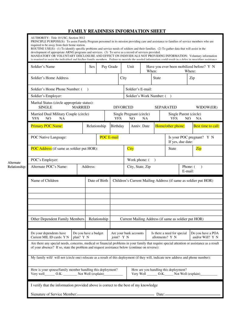 Family Readiness Information Sheet Xdfl