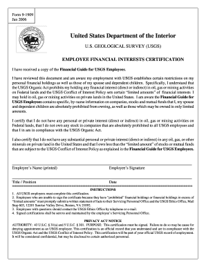 Form 9 1909 Employee Financial Interests Certification Ja Usgs