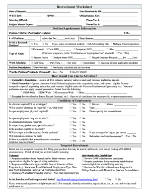 Get and Sign Recruitment Worksheet USGS Usgs  Form