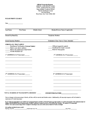 Usma Transcript Request  Form