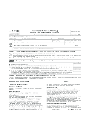 Form 1310 Rev November Statement of Person Claiming Refund Due a Deceased Taxpayer Irs Ustreas