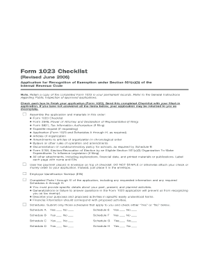 Get and Sign Form 1023 Checklist Internal Revenue Service Irs