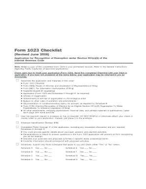 Form 1023 Checklist Internal Revenue Service Irs