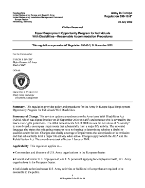 Army in Europe Regulation 690 12 5 Equal Employment Opportunity Program for Individuals with Disabilities Reasonable Accommodati  Form